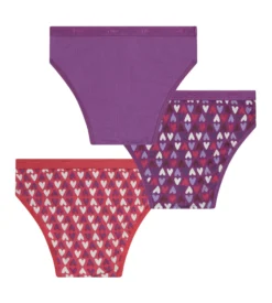 Lot de 3 culottes fille coton stretch Violet Rouge à cœurs Les Pockets