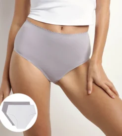 Lot de 2 culottes hautes en coton stretch Blanc Gris Body Touch Easy
