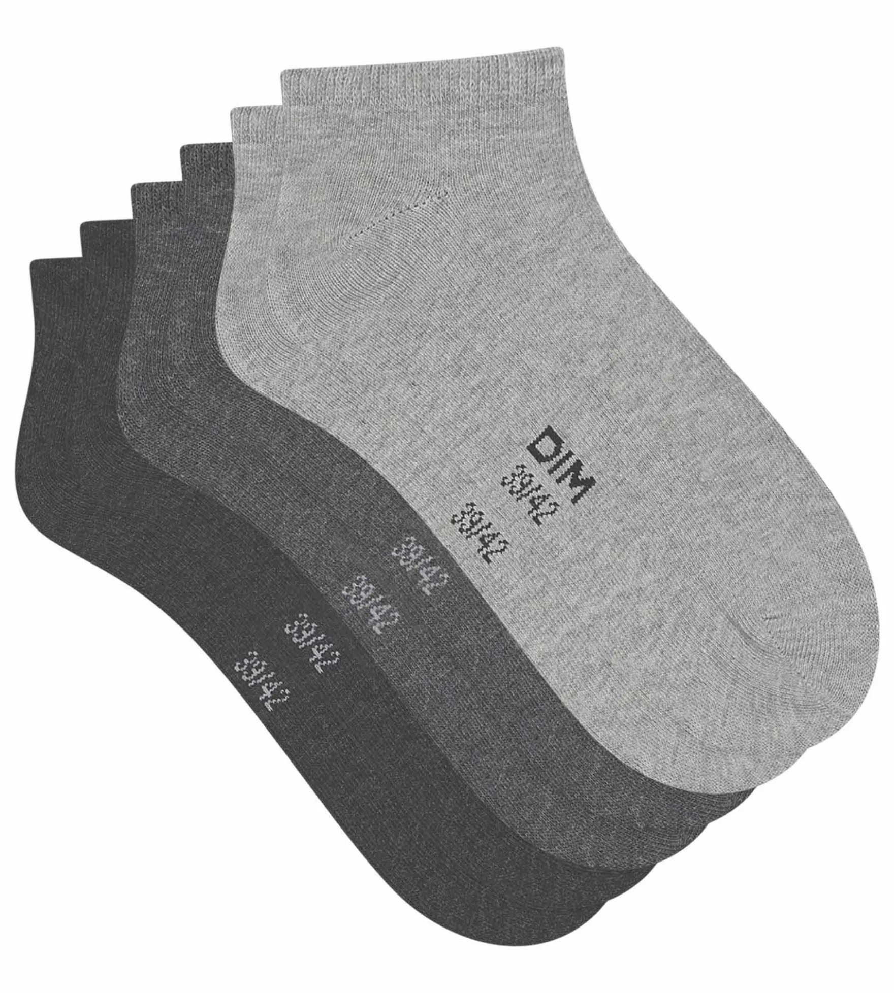 Lot de 3 paires de chaussettes courtes femme Gris Anthracite Dim Coton