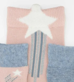 Lot de 3 paires de chaussettes enfant à étoiles Denim Rose Coton Style