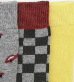 Lot de 3 paires de chaussettes enfant damier Gris Jaune Coton Style