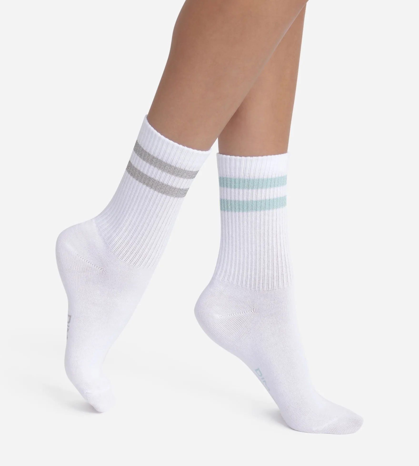 Lot de 2 paires de chaussettes en coton côtelé Blanc et lurex Bleu Gris Dim Mode
