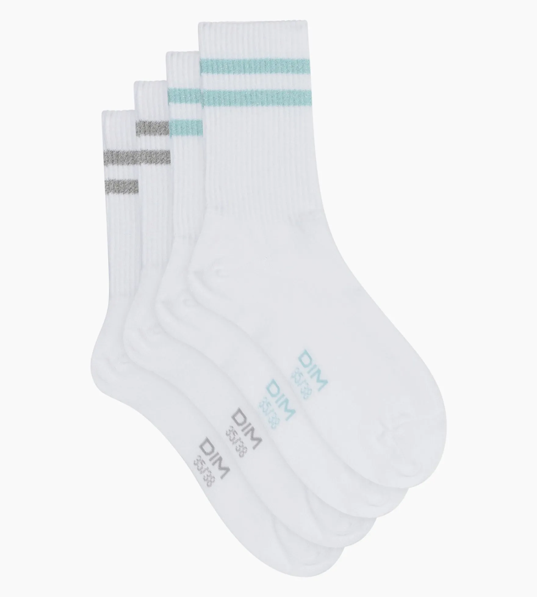 Lot de 2 paires de chaussettes en coton côtelé Blanc et lurex Bleu Gris Dim Mode