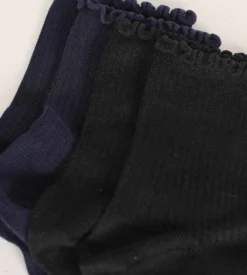 Lot de 2 paires de chaussettes femme à volants Noir Marine Dim Modal