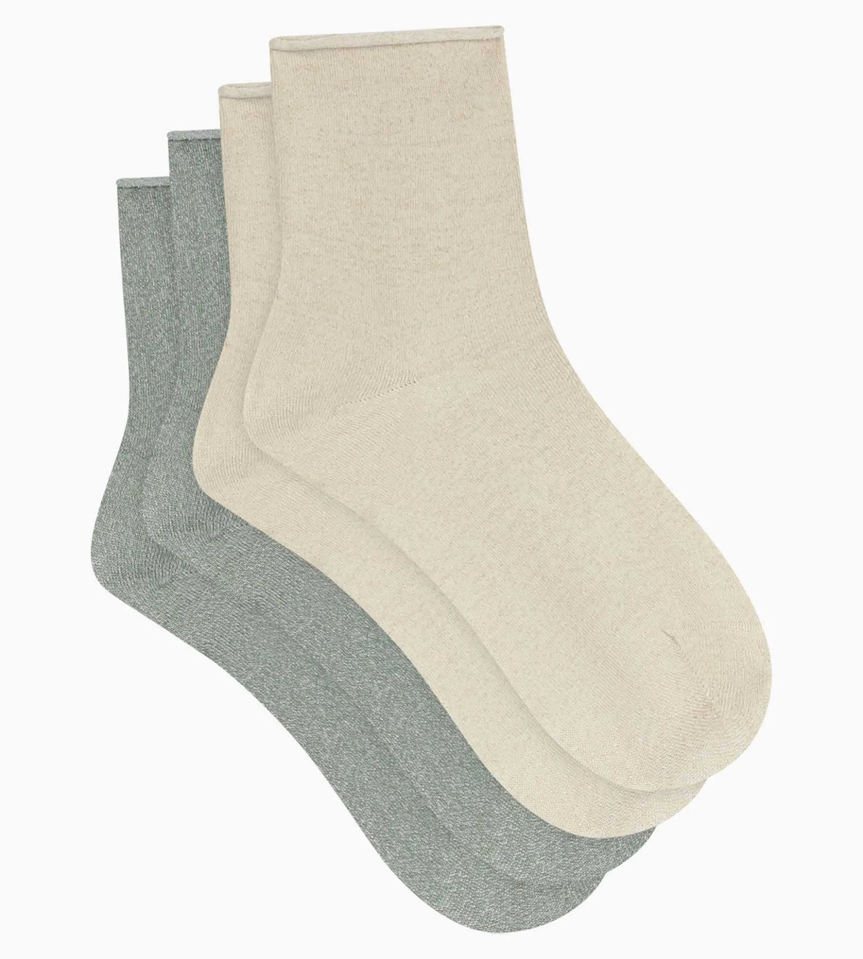 Lot de 2 paires de chaussettes femme lurex Kaki Beige Dim Mode