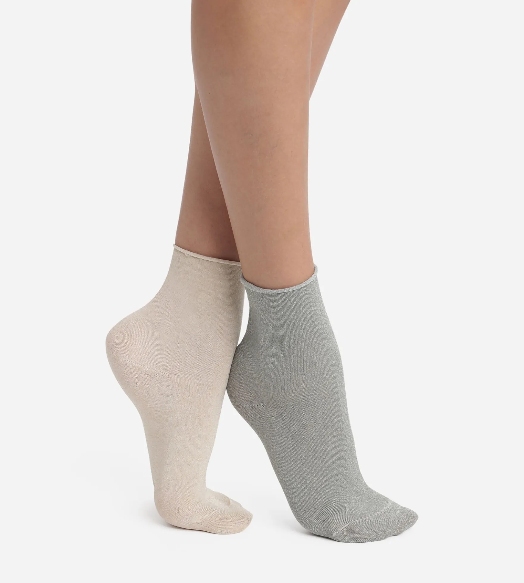 Lot de 2 paires de chaussettes femme lurex Kaki Beige Dim Mode