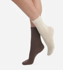 Lot de 2 paires de chaussettes femme Marron Beige Dim Coton