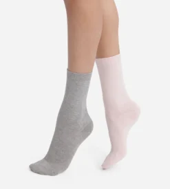 Lot de 2 paires de chaussettes femme Rose Gris Dim Coton