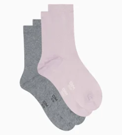 Lot de 2 paires de chaussettes femme Rose Gris Dim Coton