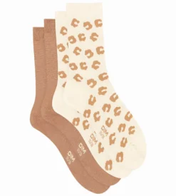 Lot de 2 paires de chaussettes femme à fleurs Crème Dim Bambou