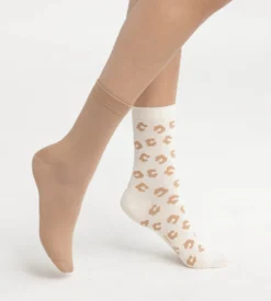 Lot de 2 paires de chaussettes femme à fleurs Crème Dim Bambou
