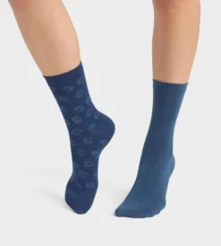 Lot de 2 paires de chaussettes femme viscose à fleurs Bleu Dim Bambou