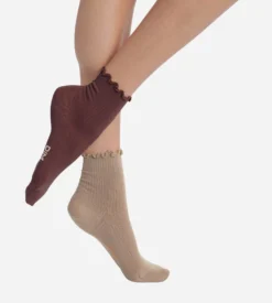 Lot de 2 paires de chaussettes femme à volants Taupe Café Dim Modal