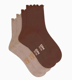Lot de 2 paires de chaussettes femme à volants Taupe Café Dim Modal