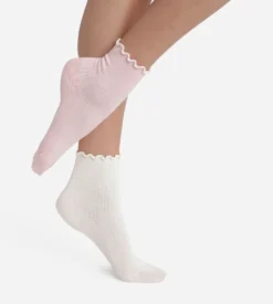 Lot de 2 paires de chaussettes femme à volants Rose Ivoire Dim Modal