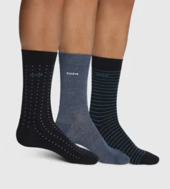 Lot de 3 paires de chaussettes homme coton rayé pois Bleu Coton Style