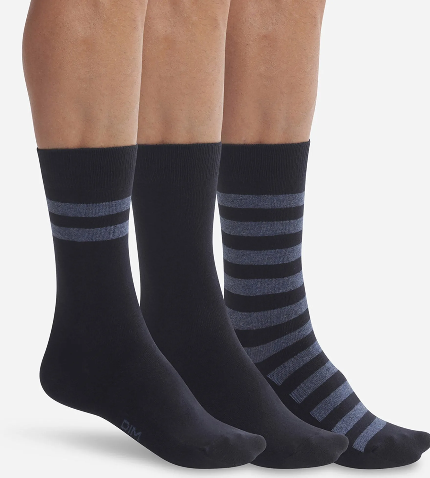 Lot de 3 paires de chaussettes homme Bleu à rayures Dim Coton Style
