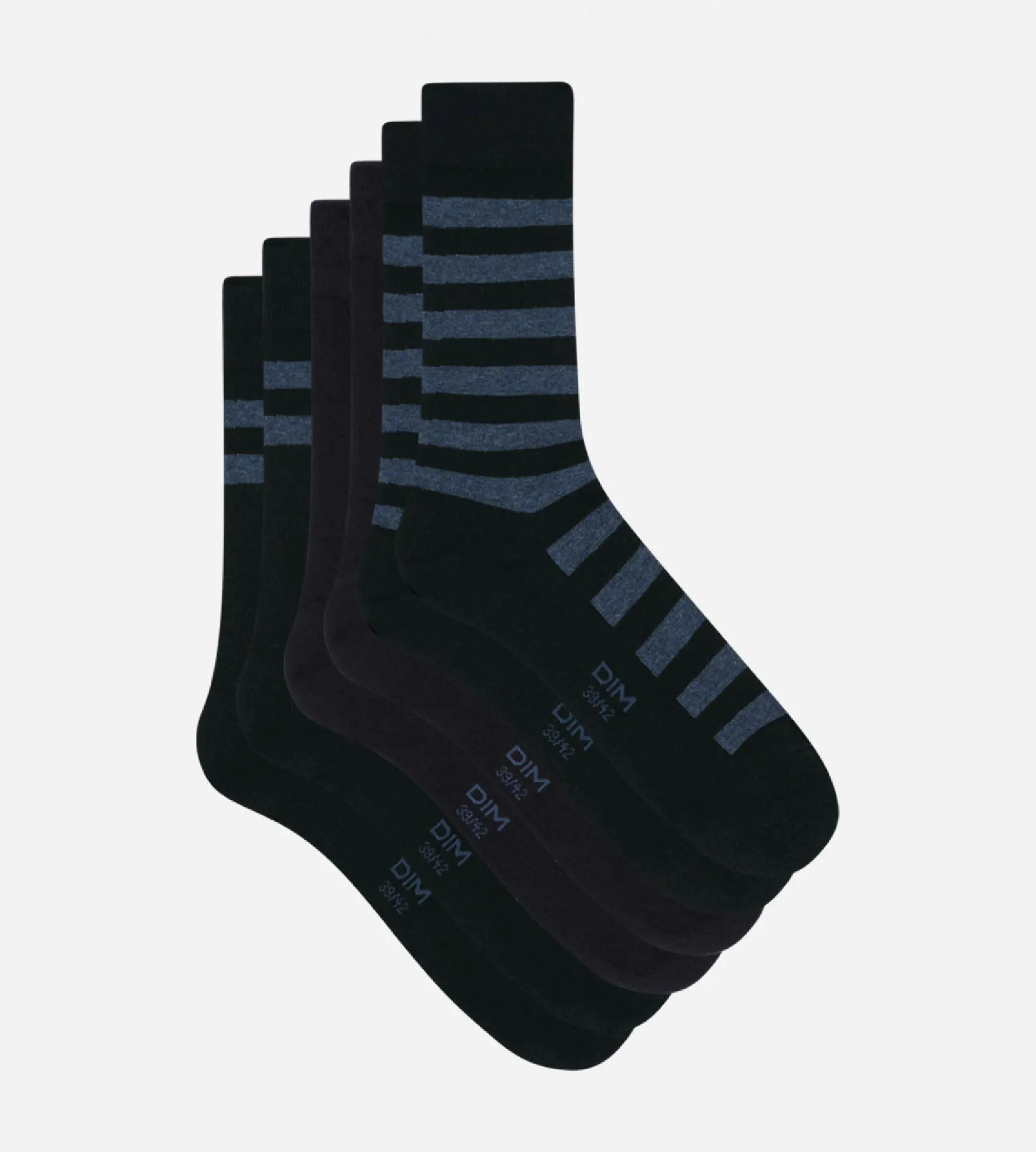 Lot de 3 paires de chaussettes homme Bleu à rayures Dim Coton Style