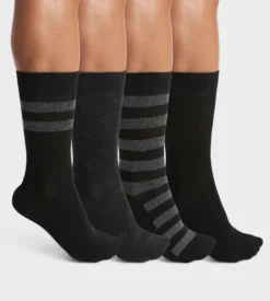 Lot de 4 paires de chaussettes homme en coton rayé Noir EcoDim Style