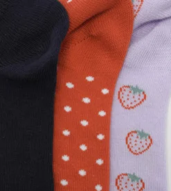 Lot de 3 paires de socquettes enfant Lila à motif fraise Coton Style