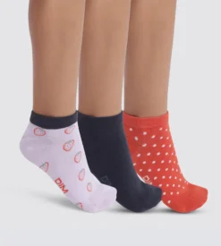Lot de 3 paires de socquettes enfant Lila à motif fraise Coton Style