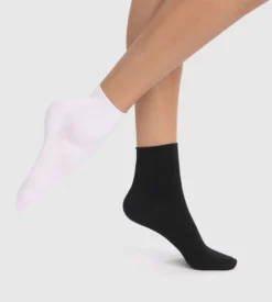 Lot de 2 paires de socquettes femmes en modal noir blanc Dim Modal