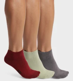 Lot de 3 paires de socquettes homme Gris Rouge Sauge Dim Coton