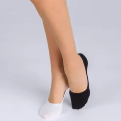 Lot de 2 protège-pieds coton noir et blanc Femme Basic Coton