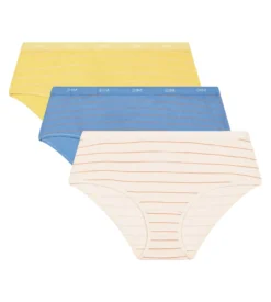 Lot de 3 shorties femme coton stretch Jaune Bleu à rayures Les Pockets