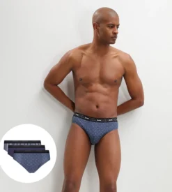 Lot de 3 slip homme en coton à imprimés croix Bleu Dim Coton Print