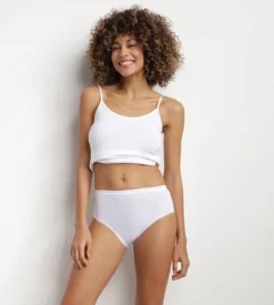 Lot de 2 slips blancs Femme Pur Coton taille haute