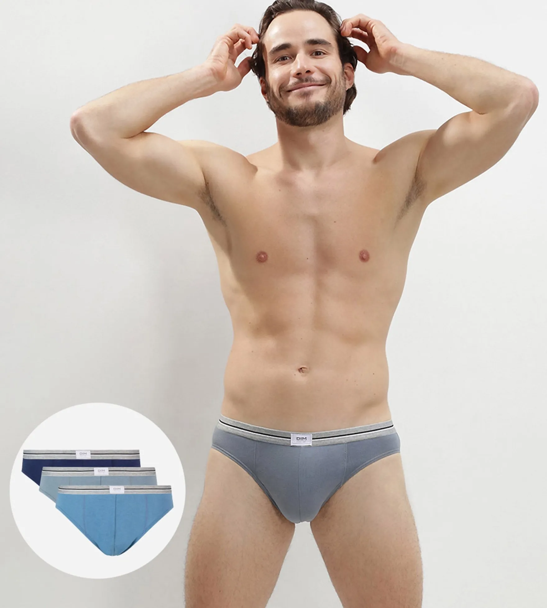 Lot de 3 slips bleu denim gris en coton stretch résistant Ultra Resist