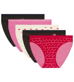 Lot de 5 slips femme coton stretch motif cœur Les Pockets