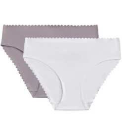 Lot de 2 slips femme en coton stretch Blanc et Gris Body Touch Easy