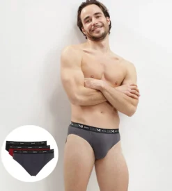 Lot de 3 slips gris, rouge chili et noir Coton Stretch