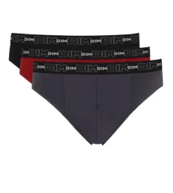 Lot de 3 slips gris, rouge chili et noir Coton Stretch
