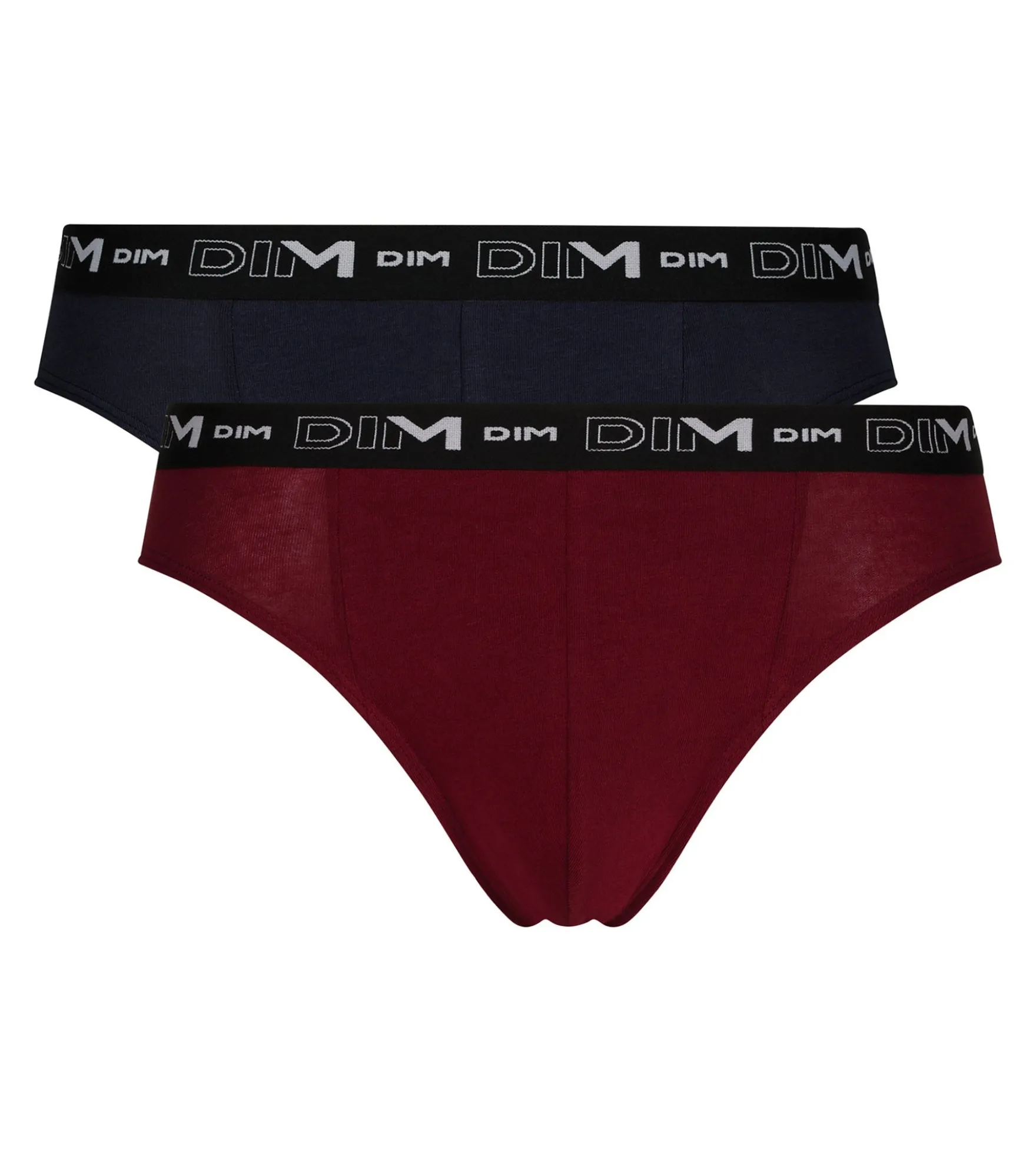 Lot de 2 slips homme Bleu Rouge ceinture contrastée Dim Coton Stretch