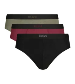 Lot de 3 slips homme en coton Noir Kaki Rouge Ultra doux