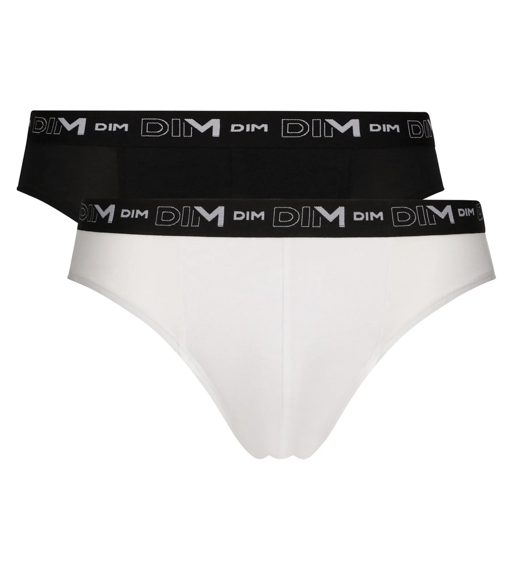 Lot de 2 slips homme Noir Blanc ceinture contrastée Dim Coton Stretch