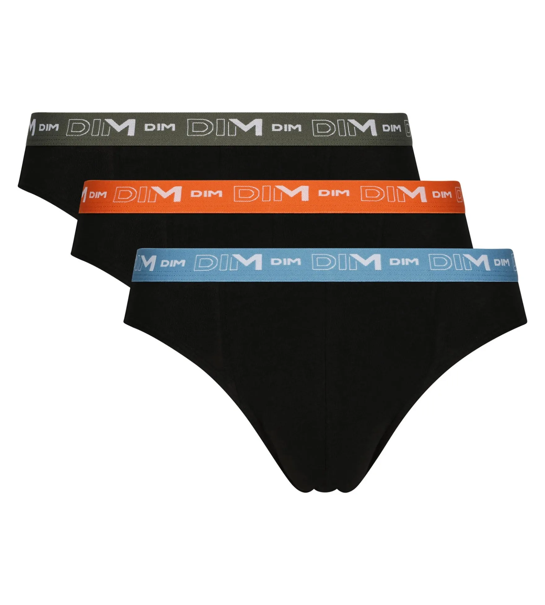 Lot de 3 slips homme Noir à ceinture Orange Vert Dim Coton Stretch