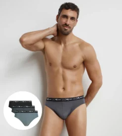 Lot de 3 slips homme Noir Gris Dim Coton Stretch