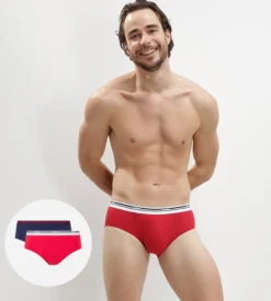 Lot de 2 slips homme Rouge Bleu ceinture graphique Daily Colors