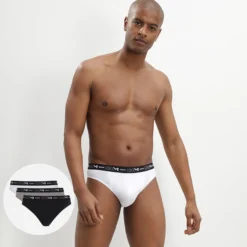 Lot de 3 slips noir, gris et blanc Homme en coton stretch