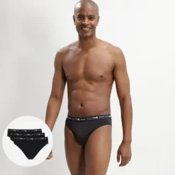 Lot de 3 slips noir Homme en coton stretch