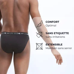 Lot de 3 slips noir Homme en coton stretch