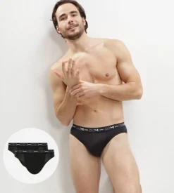 Lot de 2 slips Noir pour Homme Coton Stretch