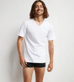 Lot de 2 Tshirts homme thermorégulateur en coton blanc col V Regul Activ