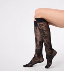 Mi-bas fantaisie noir La Dentelle Florale
