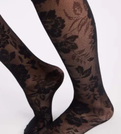 Mi-bas fantaisie noir La Dentelle Florale