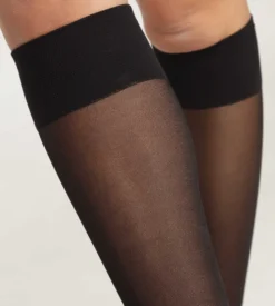 Mi-bas femme en voile transparent Noir avec trait contrasté Dim Style
